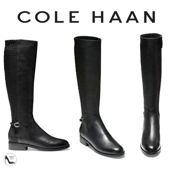 COLE HAAN Isabell Women's Stretch Black Leather Knee High Riding Boots 7 - Picture 2 of 6